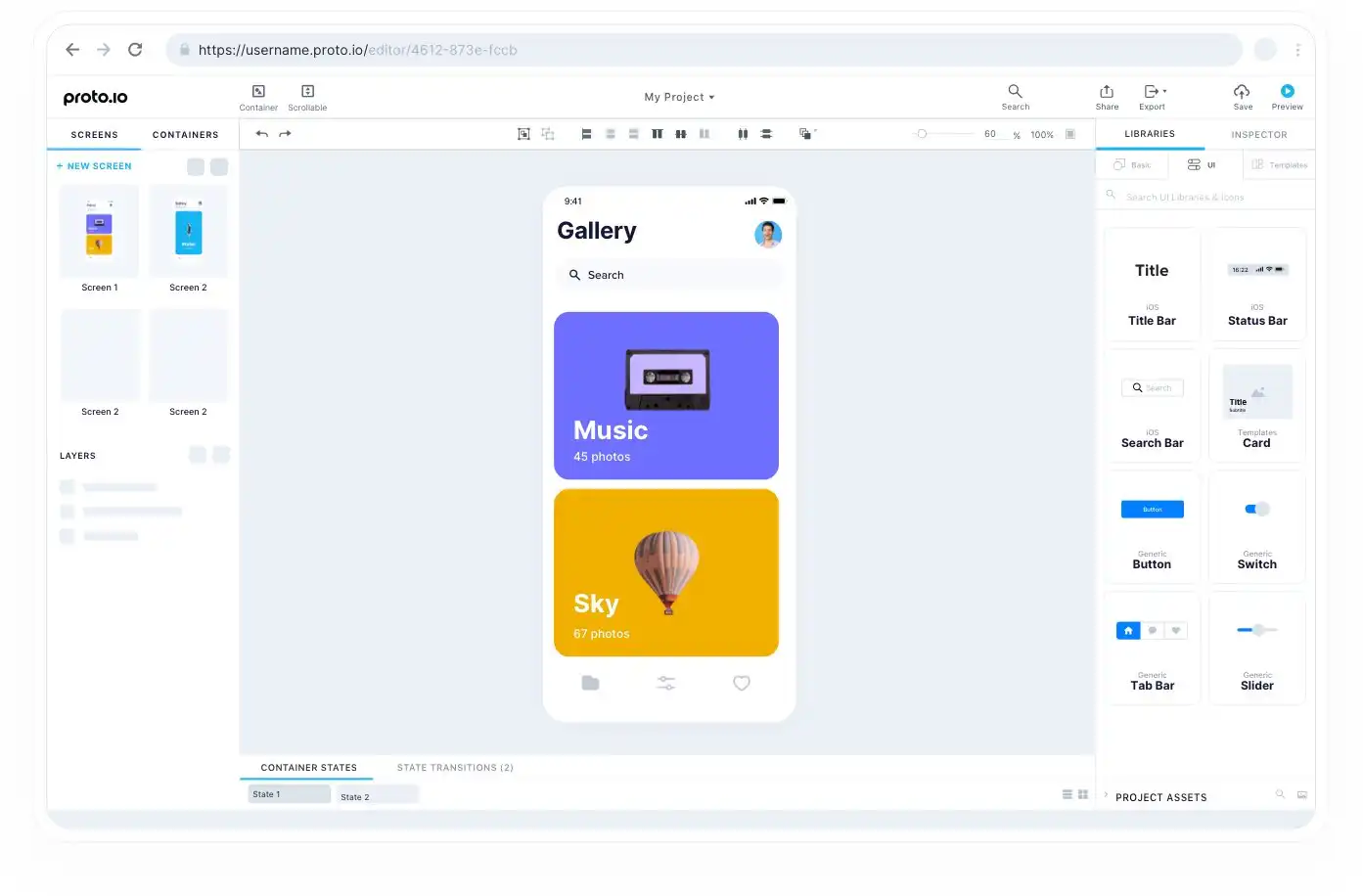 Proto.io app design software screenshot